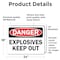 Signmission Explosives Keep Out Danger Sign, Vinyl Decal, 24in W x 18in L, 2PK OS-2PACK-DS-D-1824-L-19351 - alternate 3